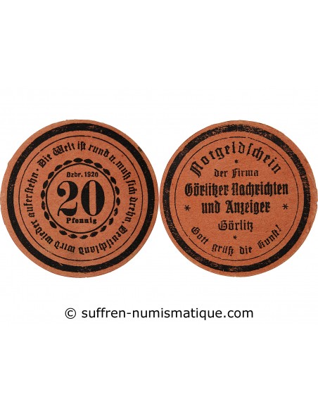 ALLEMAGNE, GÖRLITZ - 20 PFENNIG 1920