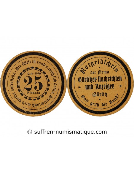 ALLEMAGNE, GÖRLITZ - 25 PFENNIG 1920
