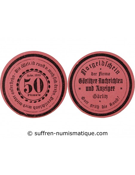 ALLEMAGNE, GÖRLITZ - 50 PFENNIG 1920
