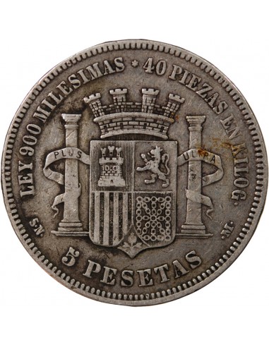 ESPAGNE, GOUVERNEMENT PROVISOIRE - 5 PESETAS ARGENT 1870 SNM