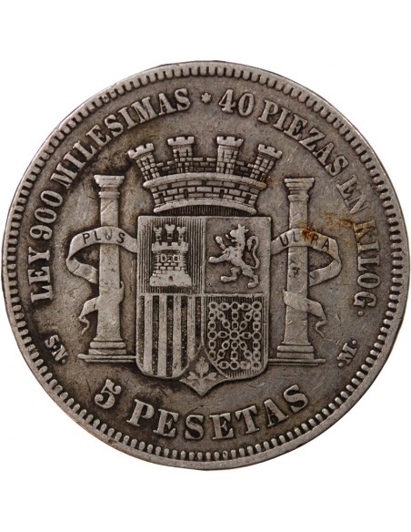 ESPAGNE, GOUVERNEMENT PROVISOIRE - 5 PESETAS ARGENT 1870 SNM