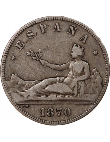 ESPAGNE, GOUVERNEMENT PROVISOIRE - 5 PESETAS ARGENT 1870 SNM