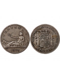 ESPAGNE, GOUVERNEMENT PROVISOIRE - 5 PESETAS ARGENT 1870 SNM 2