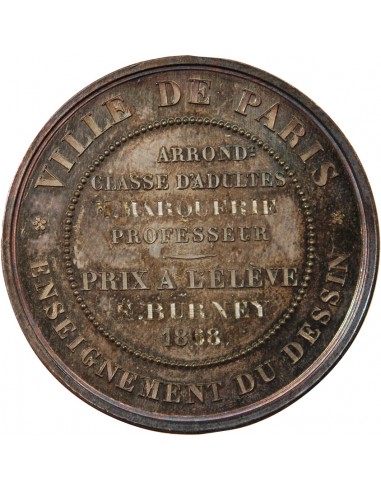ENSEIGNEMENT DU DESSIN, NAPOLEON III - MEDAILLE ARGENT 1868