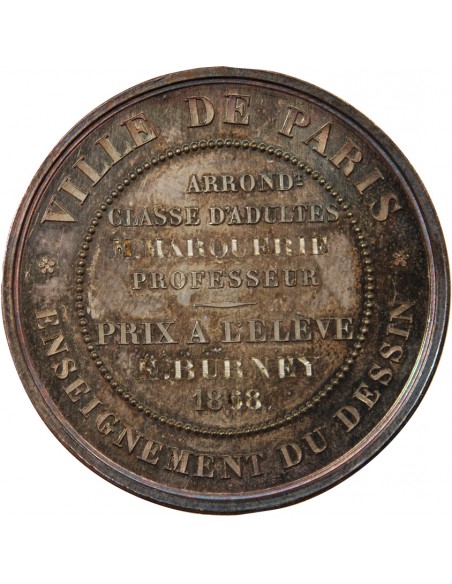 ENSEIGNEMENT DU DESSIN, NAPOLEON III - MEDAILLE ARGENT 1868