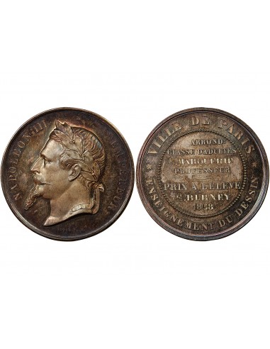 ENSEIGNEMENT DU DESSIN, NAPOLEON III - MEDAILLE ARGENT 1868