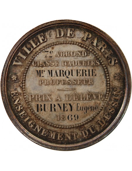 ENSEIGNEMENT DU DESSIN, NAPOLEON III - MEDAILLE ARGENT 1869