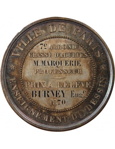 ENSEIGNEMENT DU DESSIN, NAPOLEON III - MEDAILLE ARGENT 1870
