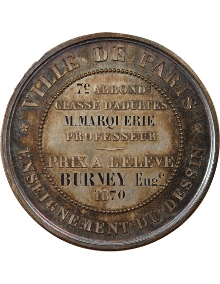 ENSEIGNEMENT DU DESSIN, NAPOLEON III - MEDAILLE ARGENT 1870