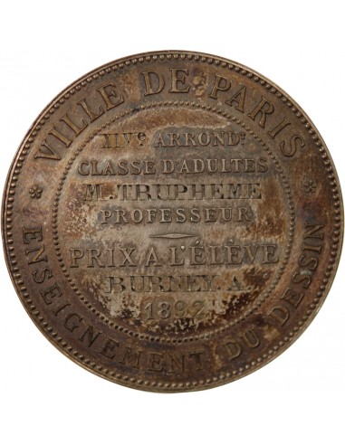 ENSEIGNEMENT DU DESSIN, VILLE DE PARIS - MEDAILLE ARGENT 1892