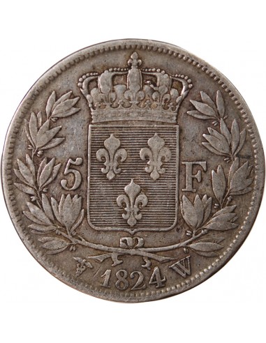 LOUIS XVIII - 5 FRANCS ARGENT 1824 W LILLE