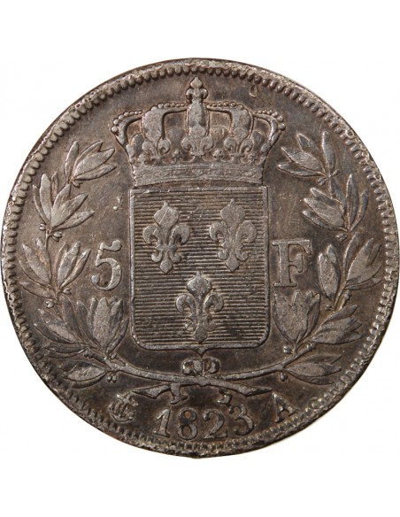 LOUIS XVIII - 5 FRANCS ARGENT 1823 A PARIS