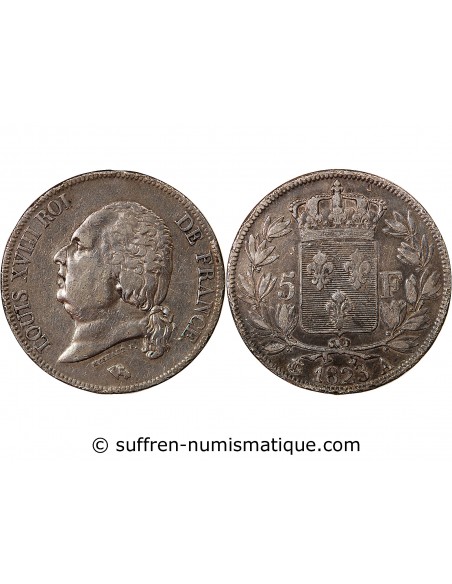 LOUIS XVIII - 5 FRANCS ARGENT 1823 A PARIS