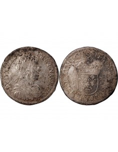 LOUIS XIV - 1/2 ECU ARGENT A LA MECHE LONGUE 1659 T NANTES - R4 2