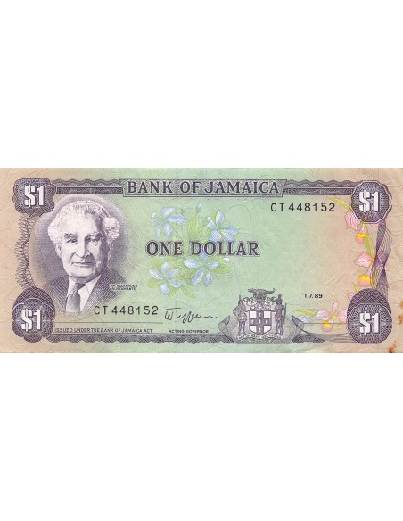 JAMAIQUE, SIR ALEXANDER BUSTAMANTE - 1 DOLLAR 1989 - TTB