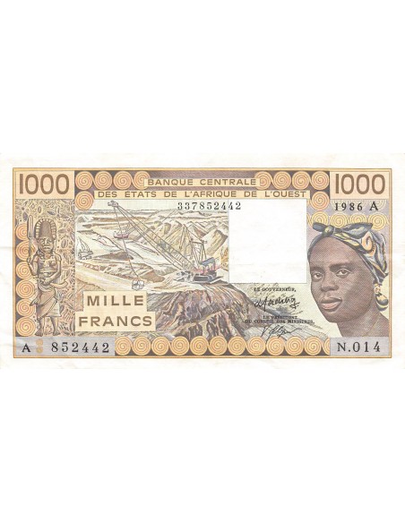 BANQUE DES ETATS DE L'AFRIQUE DE L'OUEST, CÔTE D'IVOIRE - 1000 FRANCS 1986 - TTB