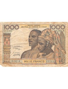 BANQUE DES ETATS DE L'AFRIQUE DE L'OUEST, CÔTE D'IVOIRE - 1000 FRANCS 1956 / 1965 - B+ 2