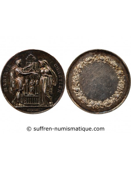 MARIAGE - MEDAILLE ARGENT poinçon Corne (après 1879)
