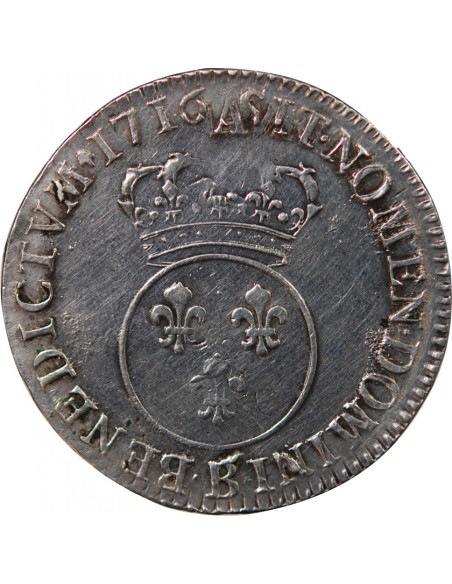 LOUIS XV - 1/2 ECU ARGENT VERTUGADIN 1716 B ROUEN