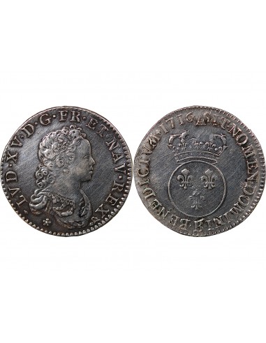 LOUIS XV - 1/2 ECU ARGENT VERTUGADIN 1716 B ROUEN