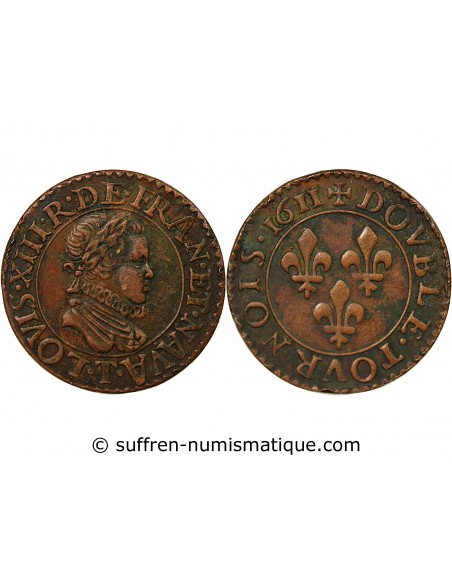LOUIS XIII - DOUBLE TOURNOIS 1611 T NANTES