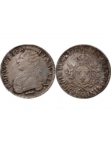 LOUIS XVI - ÉCU ARGENT AUX BRANCHES D'OLIVIER 1789 Q PERPIGNAN