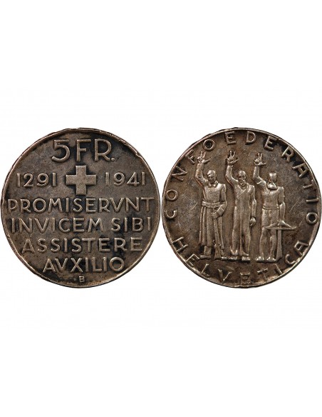 SUISSE, CONFEDERATION - 5 FRANCS ARGENT 1941 B BERNE