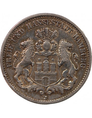 ALLEMAGNE, HAMBOURG - 2 MARK ARGENT 1904 J HAMBOURG