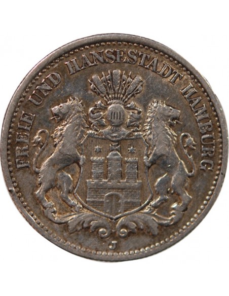 ALLEMAGNE, HAMBOURG - 2 MARK ARGENT 1904 J HAMBOURG
