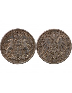 ALLEMAGNE, HAMBOURG - 2 MARK ARGENT 1904 J HAMBOURG 2