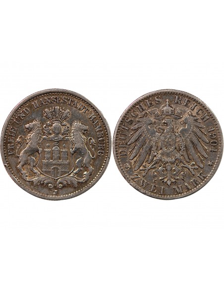 ALLEMAGNE, HAMBOURG - 2 MARK ARGENT 1904 J HAMBOURG