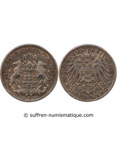 ALLEMAGNE, HAMBOURG - 2 MARK ARGENT 1904 J HAMBOURG