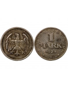 ALLEMAGNE, REPUBLIQUE DE WEIMAR - 1 MARK ARGENT 1924 J HAMBOURG 2