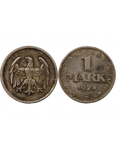 ALLEMAGNE, REPUBLIQUE DE WEIMAR - 1 MARK ARGENT 1924 J HAMBOURG