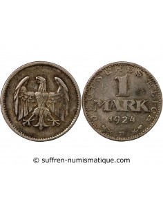 ALLEMAGNE, REPUBLIQUE DE WEIMAR - 1 MARK ARGENT 1924 J HAMBOURG