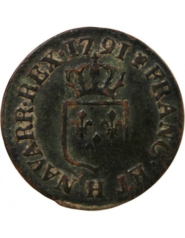 LOUIS XVI - LIARD A L'ECU 1791 H LA ROCHELLE