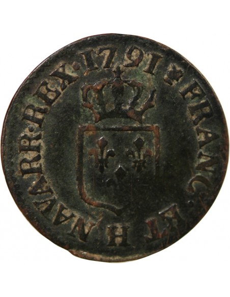 LOUIS XVI - LIARD A L'ECU 1791 H LA ROCHELLE