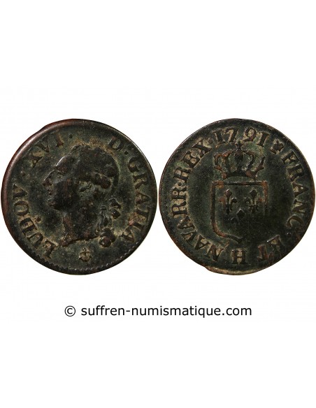 LOUIS XVI - LIARD A L'ECU 1791 H LA ROCHELLE