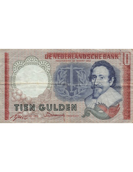 PAYS-BAS, HUGO DE GROOT - 10 GULDEN 23/03/1953