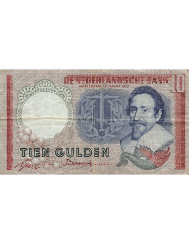 PAYS-BAS, HUGO DE GROOT - 10 GULDEN 23/03/1953