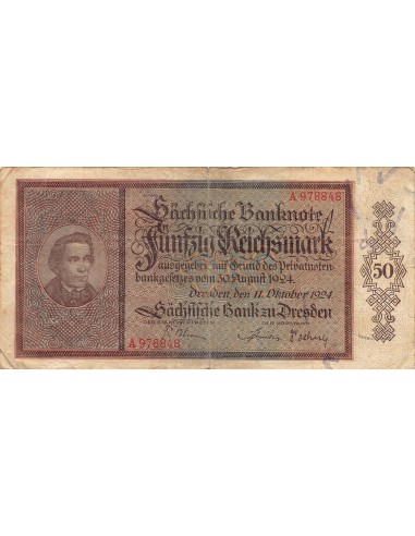 ALLEMAGNE, SÄCHSISCHE BANK - 50 MARK 1924 DRESDE