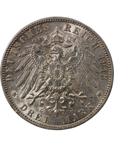 ALLEMAGNE, HAMBOURG - 3 MARK ARGENT 1913 J