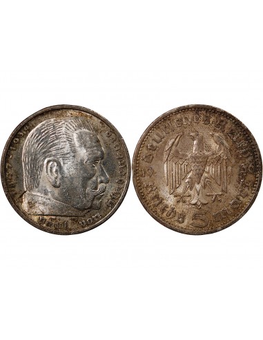 ALLEMAGNE, HINDENBURG - 5 MARK ARGENT 1936 A BERLIN