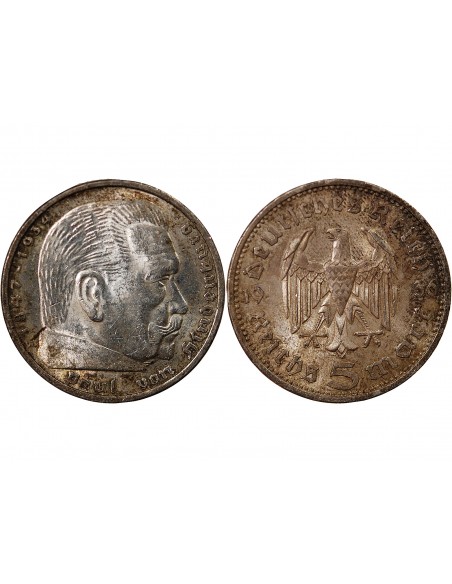 ALLEMAGNE, HINDENBURG - 5 MARK ARGENT 1936 A BERLIN