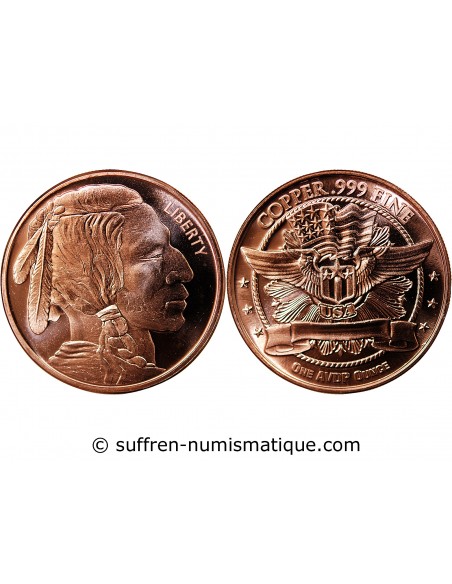 USA, TETE D'INDIEN BUFFALO - 1 ONCE CUIVRE