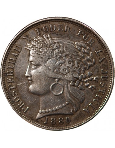 PEROU - 5 PESETAS ARGENT 1880 LIMA