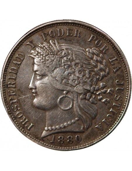 PEROU - 5 PESETAS ARGENT 1880 LIMA