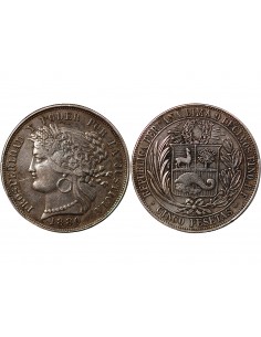 PEROU - 5 PESETAS ARGENT 1880 LIMA 2