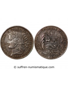 PEROU - 5 PESETAS ARGENT 1880 LIMA