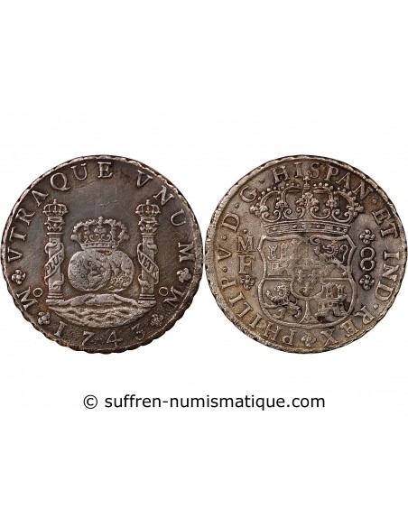 MEXIQUE, PHILIPPE V - 8 REALES ARGENT 1746 MF MEXICO